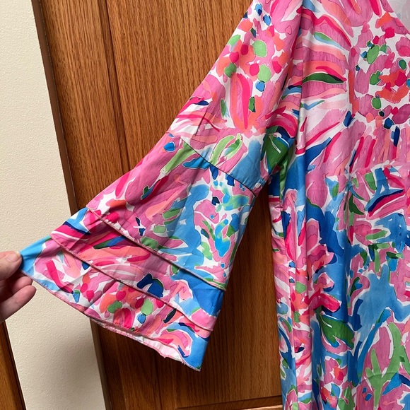 Floral V-Neck Dress - Pink and Blue - Picture 3 of 5